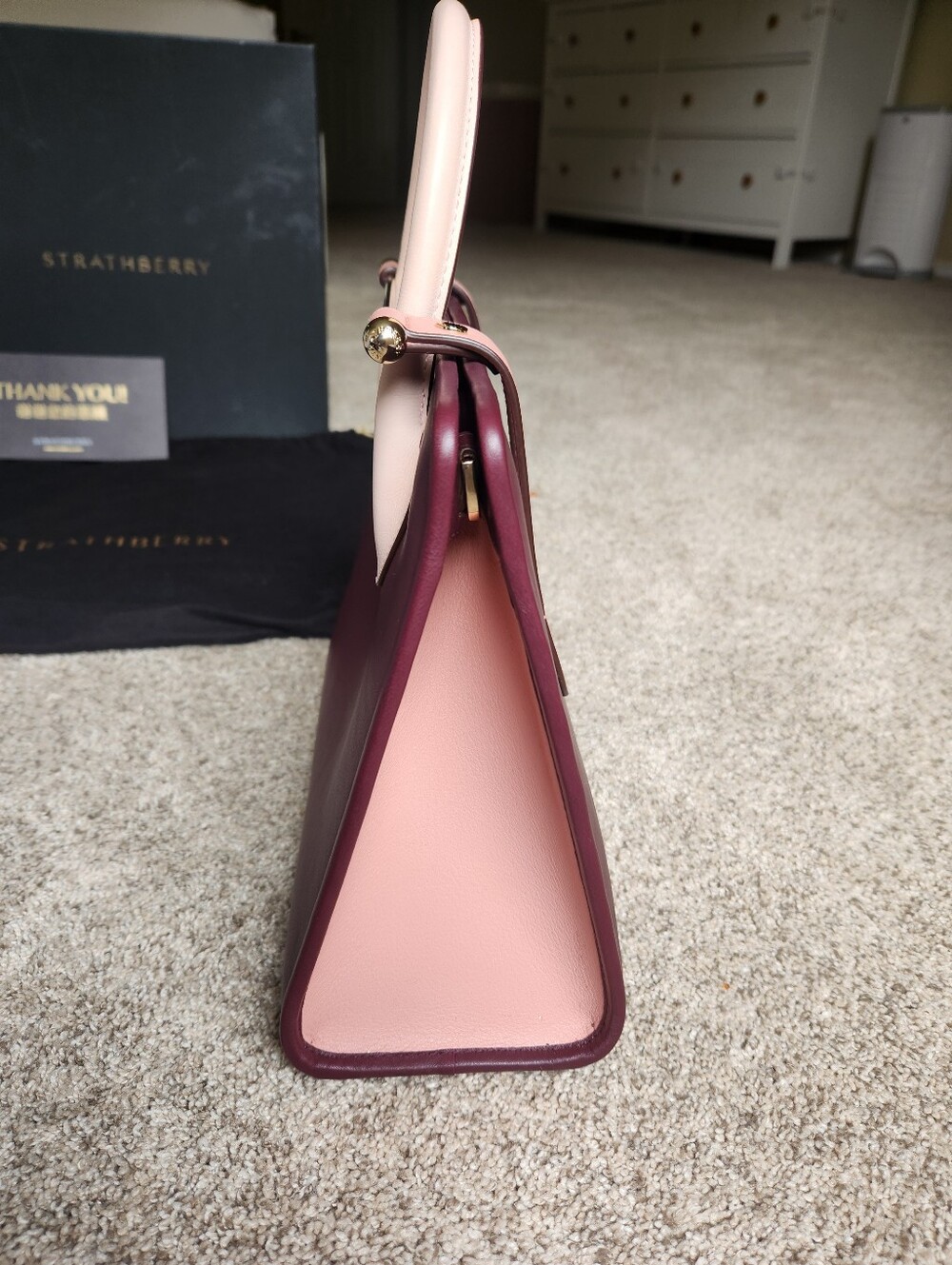 Strathberry Midi Tote - Full Set - Like New (Tri Color Burgundy/Pink/Rose) - Picture 5 of 14